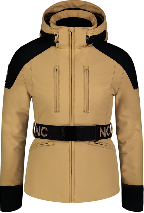 Women's beige softshell ski jacket BELTED