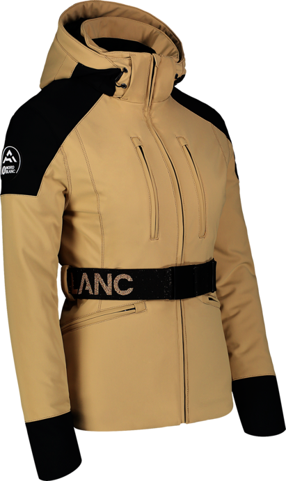 Women's beige softshell ski jacket BELTED