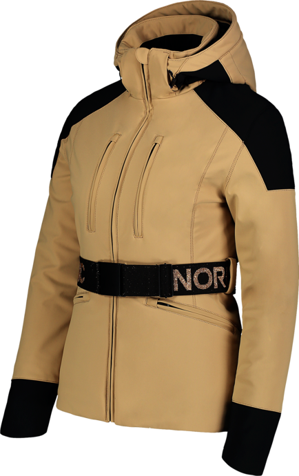 Women's beige softshell ski jacket BELTED