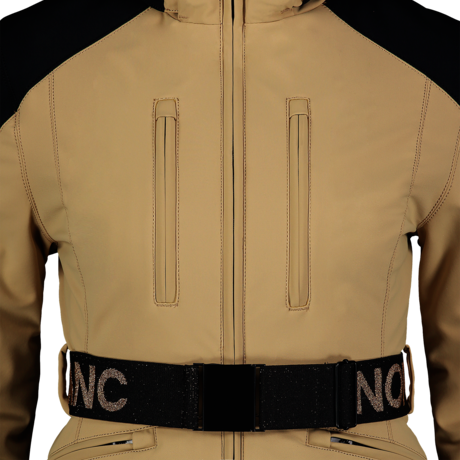 Women's beige softshell ski jacket BELTED