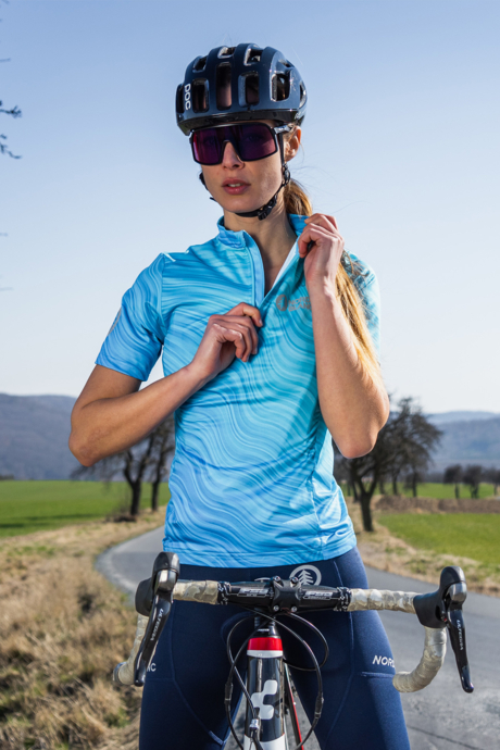 Damen Radtrikot blau DESERT